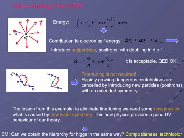 Some analogy from QED: Fine-tuning is not required! Rapidly growing dangerous contributions