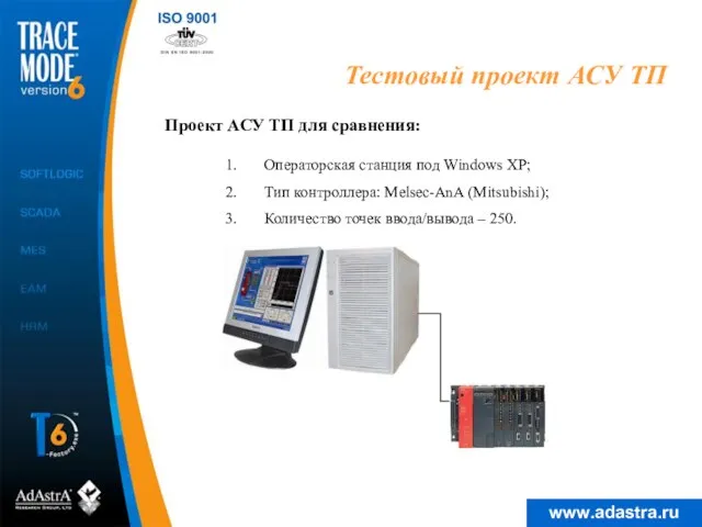 Тестовый проект АСУ ТП Операторская станция под Windows XP; Тип контроллера: Melsec-AnA