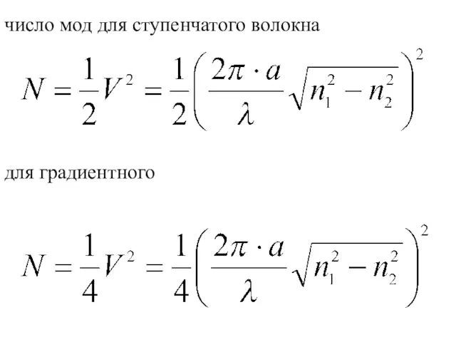 число мод для ступенчатого волокна для градиентного