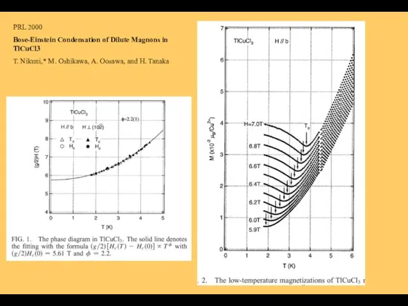 PRL 2000 Bose-Einstein Condensation of Dilute Magnons in TlCuCl3 T. Nikuni,* M.