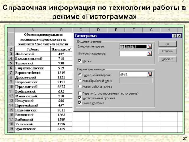 27 Справочная информация по технологии работы в режиме «Гистограмма»