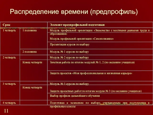 Распределение времени (предпрофиль)