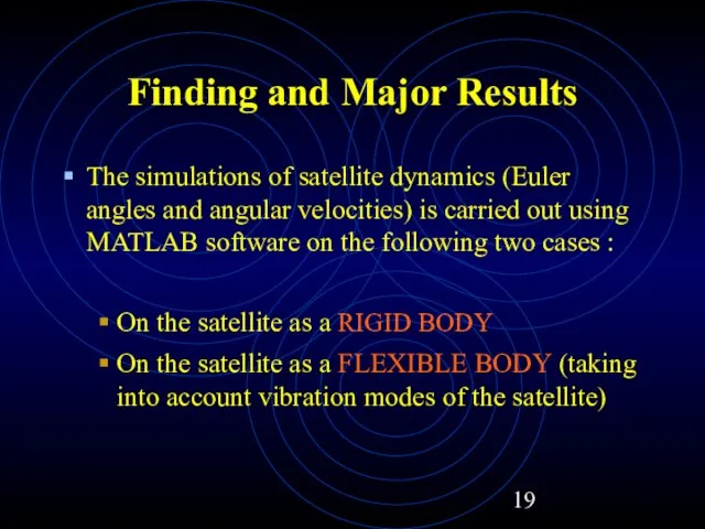 Finding and Major Results The simulations of satellite dynamics (Euler angles and