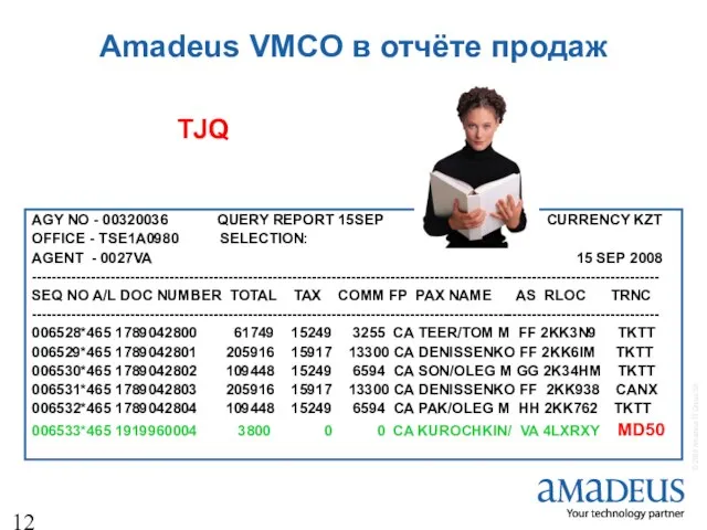 Amadeus VMCO в отчёте продаж AGY NO - 00320036 QUERY REPORT 15SEP