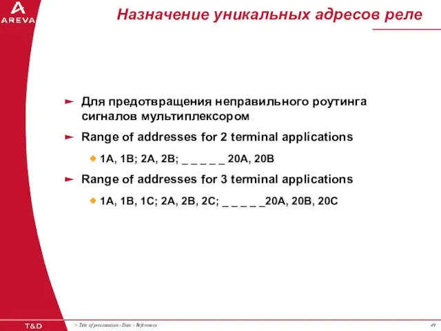 Назначение уникальных адресов реле Для предотвращения неправильного роутинга сигналов мультиплексором Range of