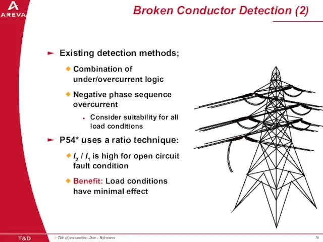 Broken Conductor Detection (2) Existing detection methods; Combination of under/overcurrent logic Negative