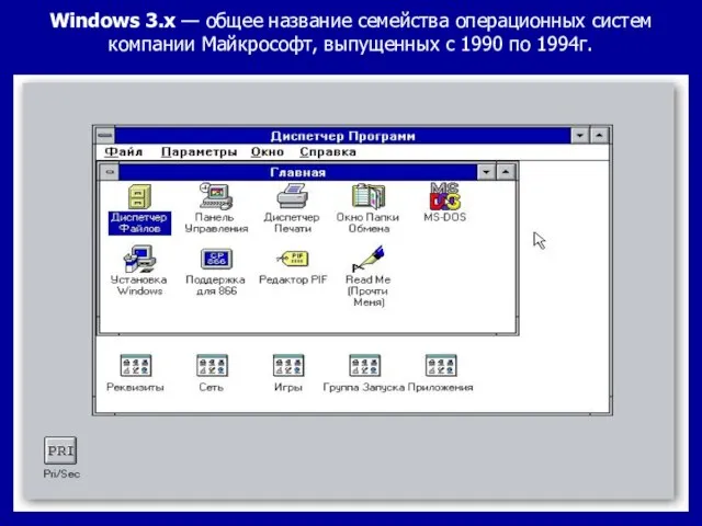 Windows 3.x — общее название семейства операционных систем компании Майкрософт, выпущенных с 1990 по 1994г.