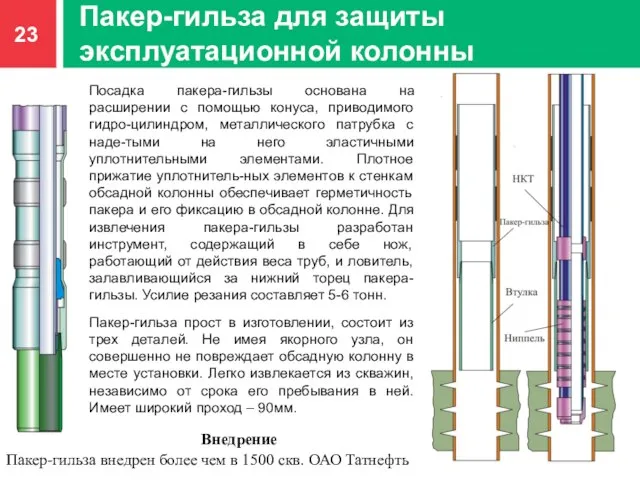 Пакер-гильза для защиты эксплуатационной колонны Посадка пакера-гильзы основана на расширении с помощью