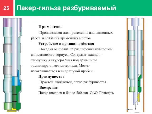 Пакер-гильза разбуриваемый Применение Предназначен для проведения изоляционных работ и создания временных мостов.