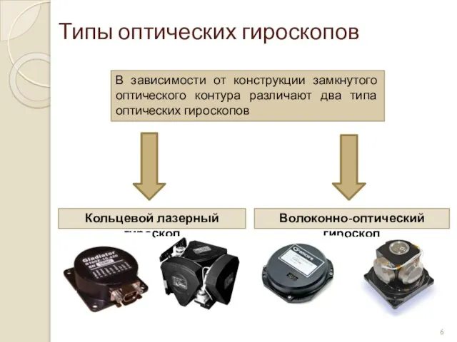 Типы оптических гироскопов В зависимости от конструкции замкнутого оптического контура различают два