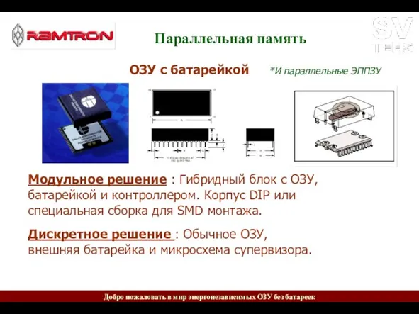 Параллельная память ОЗУ с батарейкой Модульное решение : Гибридный блок с ОЗУ,