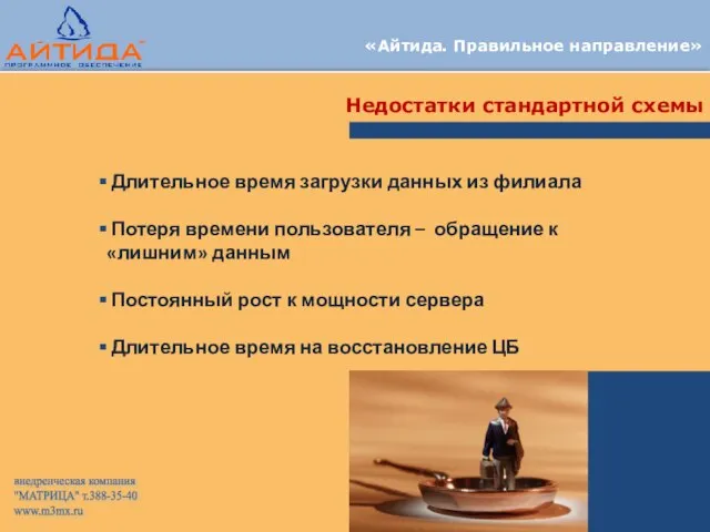 «Айтида. Правильное направление» Недостатки стандартной схемы Длительное время загрузки данных из филиала