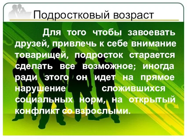 Подростковый возраст Для того чтобы завоевать друзей, привлечь к себе внимание товарищей,