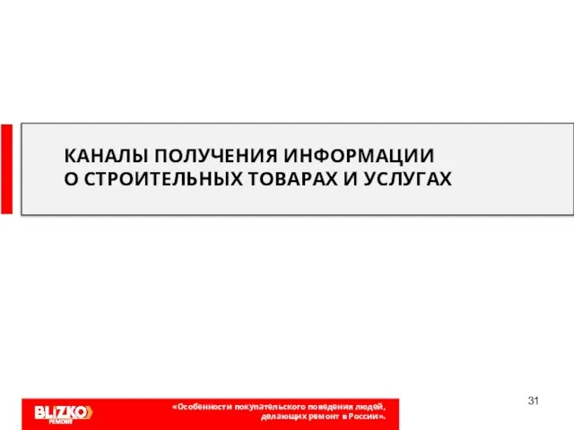 КАНАЛЫ ПОЛУЧЕНИЯ ИНФОРМАЦИИ О СТРОИТЕЛЬНЫХ ТОВАРАХ И УСЛУГАХ «Особенности покупательского поведения людей, делающих ремонт в Самаре».