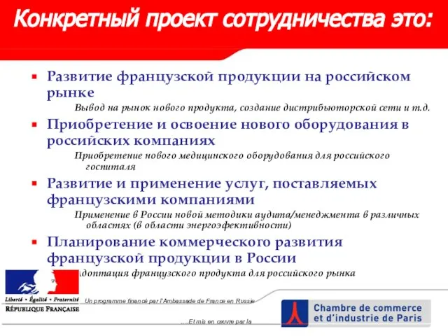 Развитие французской продукции на российском рынке Вывод на рынок нового продукта, создание