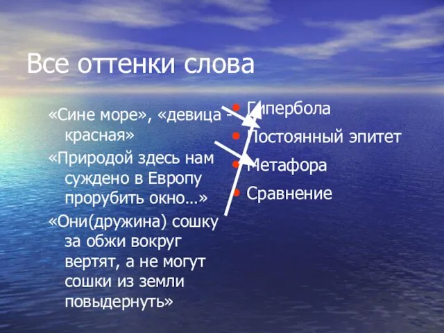 Все оттенки слова «Сине море», «девица -красная» «Природой здесь нам суждено в