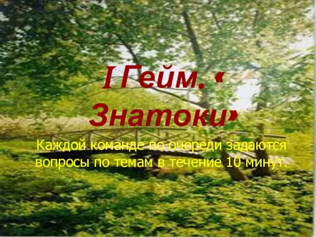 I Гейм. « Знатоки» Каждой команде по очереди задаются вопросы по темам в течение 10 минут.