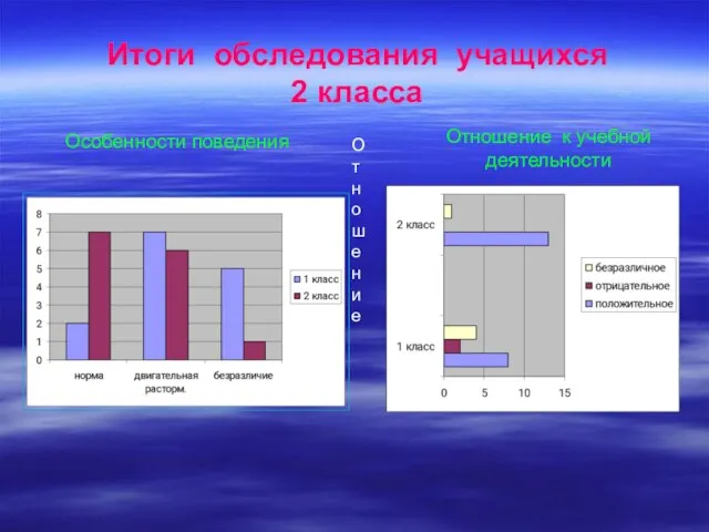 Итоги обследования учащихся 2 класса Особенности поведения Отношение Отношение к учебной деятельности