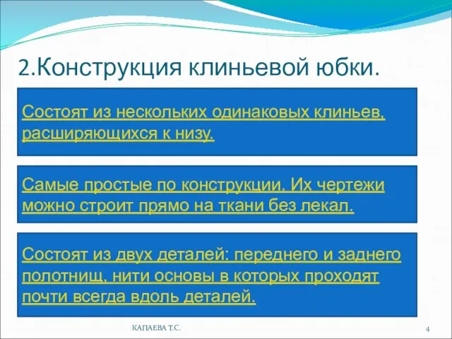 2.Конструкция клиньевой юбки. Самые простые по конструкции. Их чертежи можно строит прямо