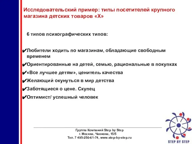 ________________________________________________________________________ Группа Компаний Step by Step г. Москва, Чаянова, 15/5 Тел. 7