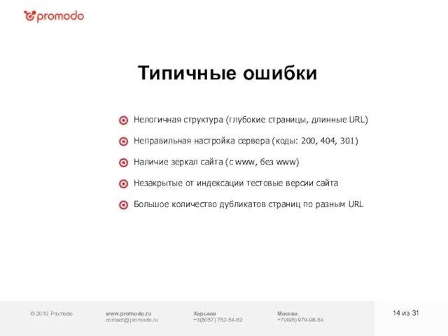 © 2010 Promodo www.promodo.ru contact@promodo.ru Москва +7(495) 979-98-54 Типичные ошибки из 31