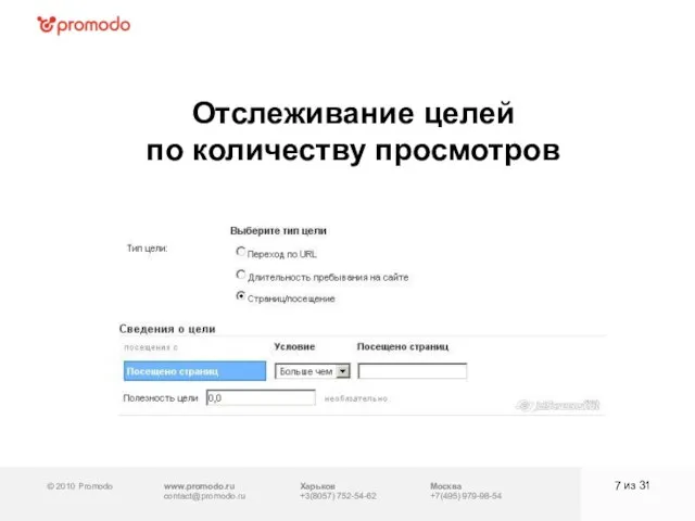 © 2010 Promodo www.promodo.ru contact@promodo.ru Москва +7(495) 979-98-54 Отслеживание целей по количеству