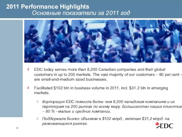 2011 Performance Highlights Основные показатели за 2011 год EDC today serves more