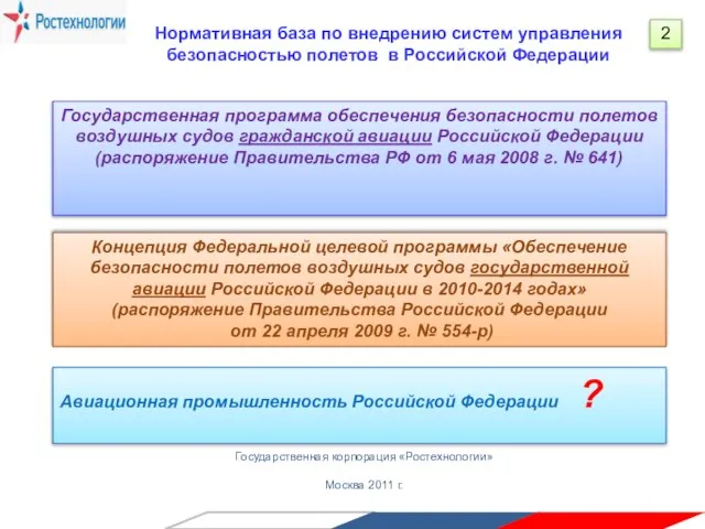 Государственная корпорация «Ростехнологии» Москва 2011 г. Концепция Федеральной целевой программы «Обеспечение безопасности