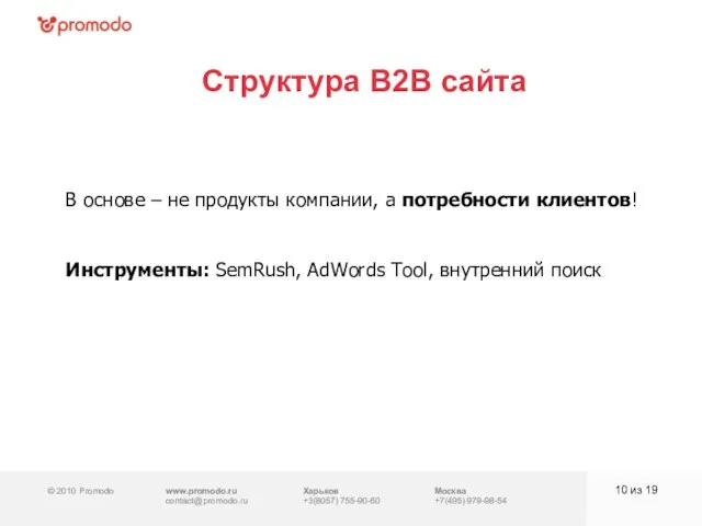 © 2010 Promodo www.promodo.ru contact@promodo.ru Харьков +3(8057) 755-90-60 Москва +7(495) 979-98-54 Структура