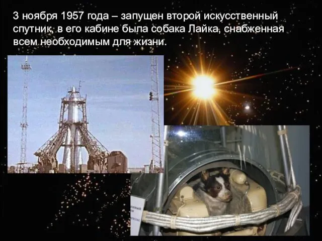 3 ноября 1957 года – запущен второй искусственный спутник, в его кабине
