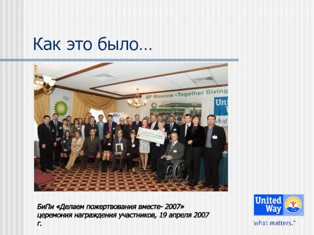 Как это было… БиПи «Делаем пожертвования вместе- 2007» церемония награждения участников, 19 апреля 2007 г.