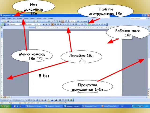 Меню команд 1бл Рабочее поле 1бл Имя документа 1бл Панели инструментов 1бл