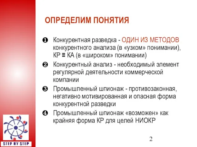 ОПРЕДЕЛИМ ПОНЯТИЯ Конкурентная разведка - ОДИН ИЗ МЕТОДОВ конкурентного анализа (в «узком»