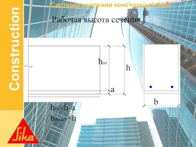 Рабочая высота сечения. h0s=h-a h0,carb=h hos h b a