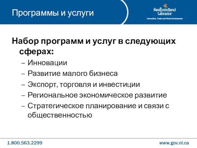 Программы и услуги Набор программ и услуг в следующих сферах: Инновации Развитие