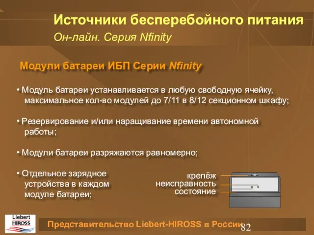 Источники бесперебойного питания Он-лайн. Серия Nfinity Модули батареи ИБП Серии Nfinity Модуль