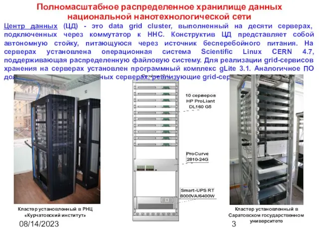 08/14/2023 Полномасштабное распределенное хранилище данных национальной нанотехнологической сети Центр данных (ЦД) -