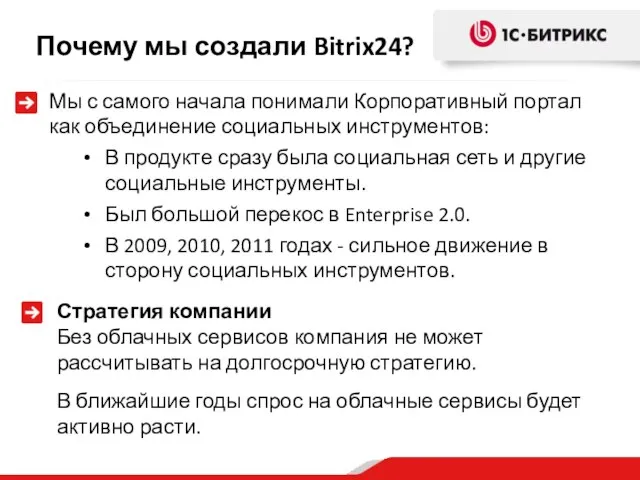 Почему мы создали Bitrix24? Мы с самого начала понимали Корпоративный портал как