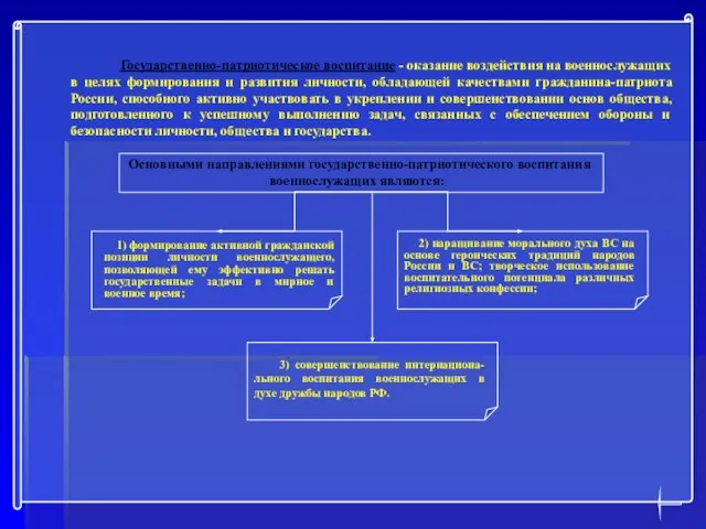 Государственно-патриотическое воспитание - оказание воздействия на военнослужащих в целях формирования и развития