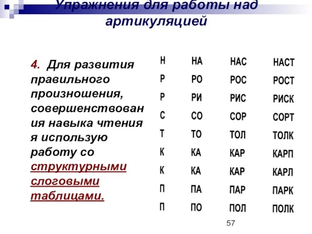 Упражнения для работы над артикуляцией 4. Для развития правильного произношения, совершенствования навыка