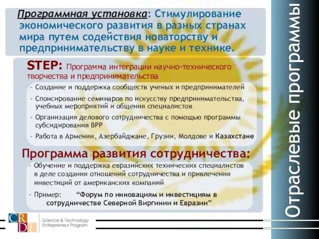 Программная установка: Стимулирование экономического развития в разных странах мира путем содействия новаторству