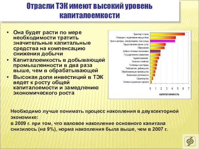 Отрасли ТЭК имеют высокий уровень капиталоемкости Она будет расти по мере необходимости