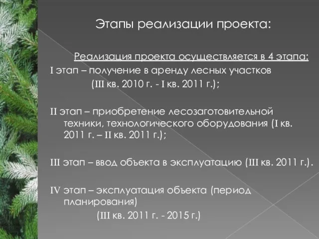 Этапы реализации проекта: Реализация проекта осуществляется в 4 этапа: I этап –