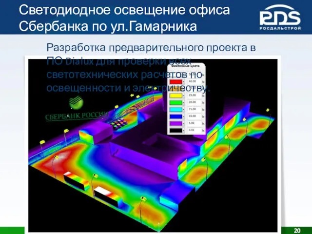 Светодиодное освещение офиса Сбербанка по ул.Гамарника Разработка предварительного проекта в ПО Dialux