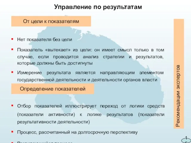 От цели к показателям Нет показателя без цели Показатель «вытекает» из цели: