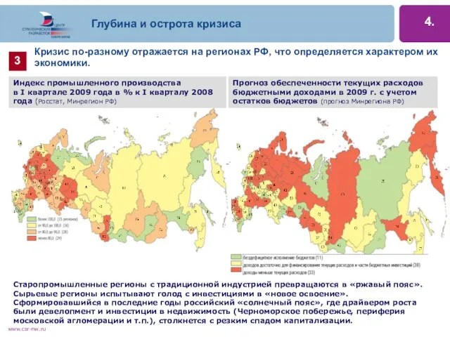 Глубина и острота кризиса Кризис по-разному отражается на регионах РФ, что определяется