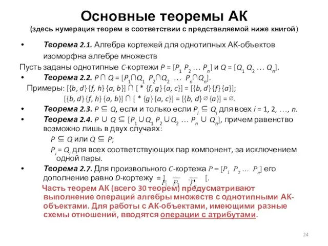 Основные теоремы АК (здесь нумерация теорем в соответствии с представляемой ниже книгой)