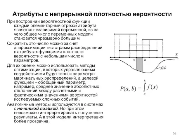 Атрибуты с непрерывной плотностью вероятности При построении вероятностной функции каждый элементарный отрезок