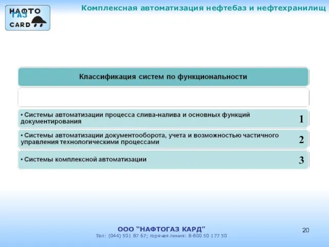 Комплексная автоматизация нефтебаз и нефтехранилищ ООО “НАФТОГАЗ КАРД” Тел: (044) 501 87
