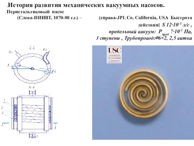 .История развития механических вакуумных насосов. Перистальтиковый насос (Слева-НИИВТ, 1070-80 г.г.) – (справа-JPL